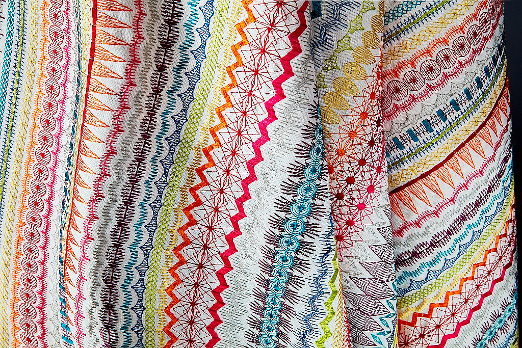 'Mikado' fabric, rainbow, James Hare at Marvic Textiles