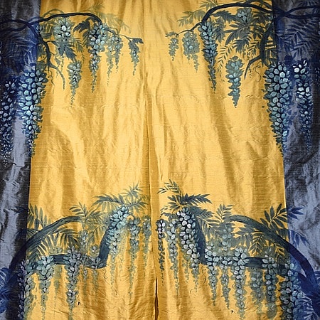 _Fuji Forest_ - painted drapes - indigo_yellow - silk - Diane Marsland