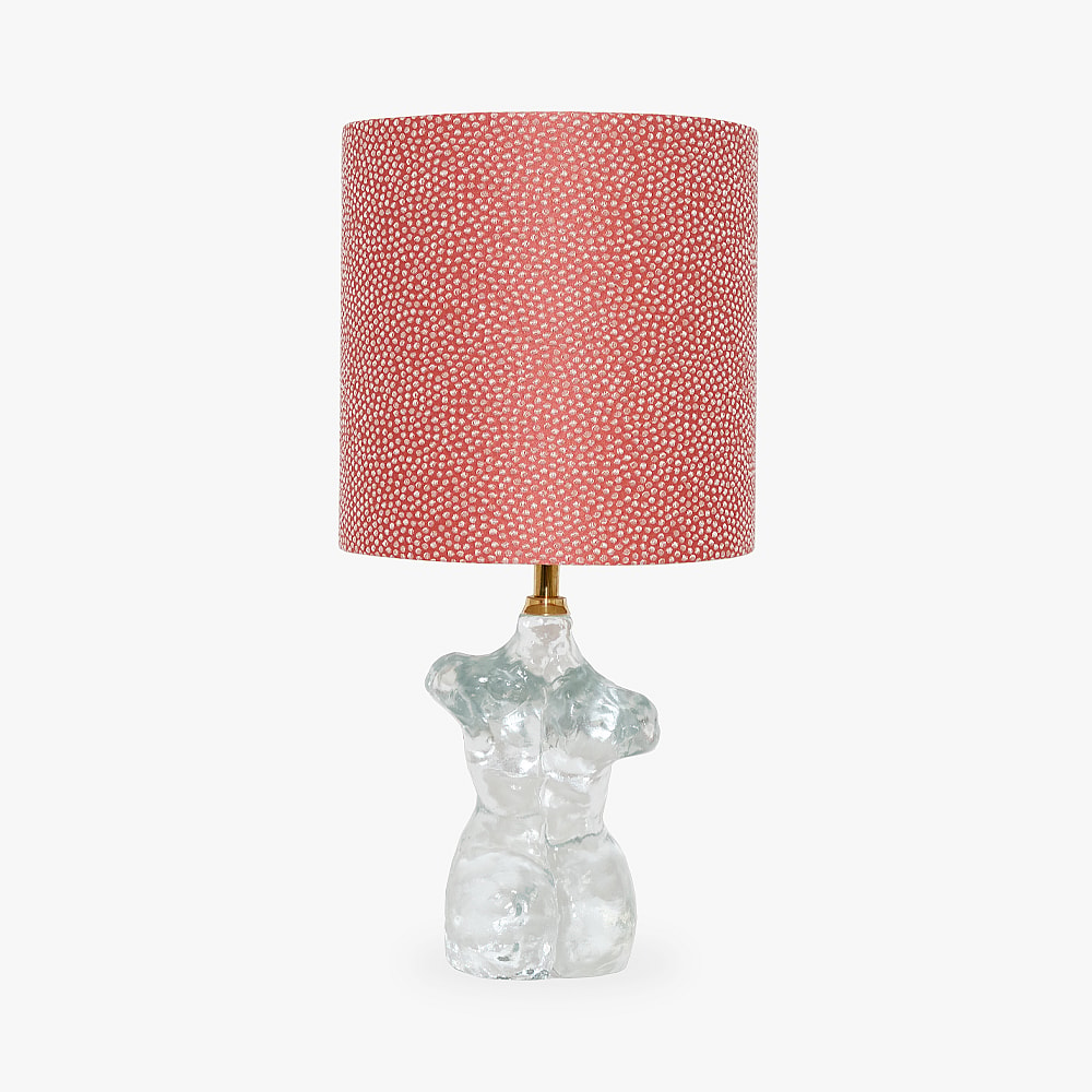 'Venus' table lamp, shown with 9" tall drum shade in 'Shagreen Silk' fabric by James Hare, Bella Figura