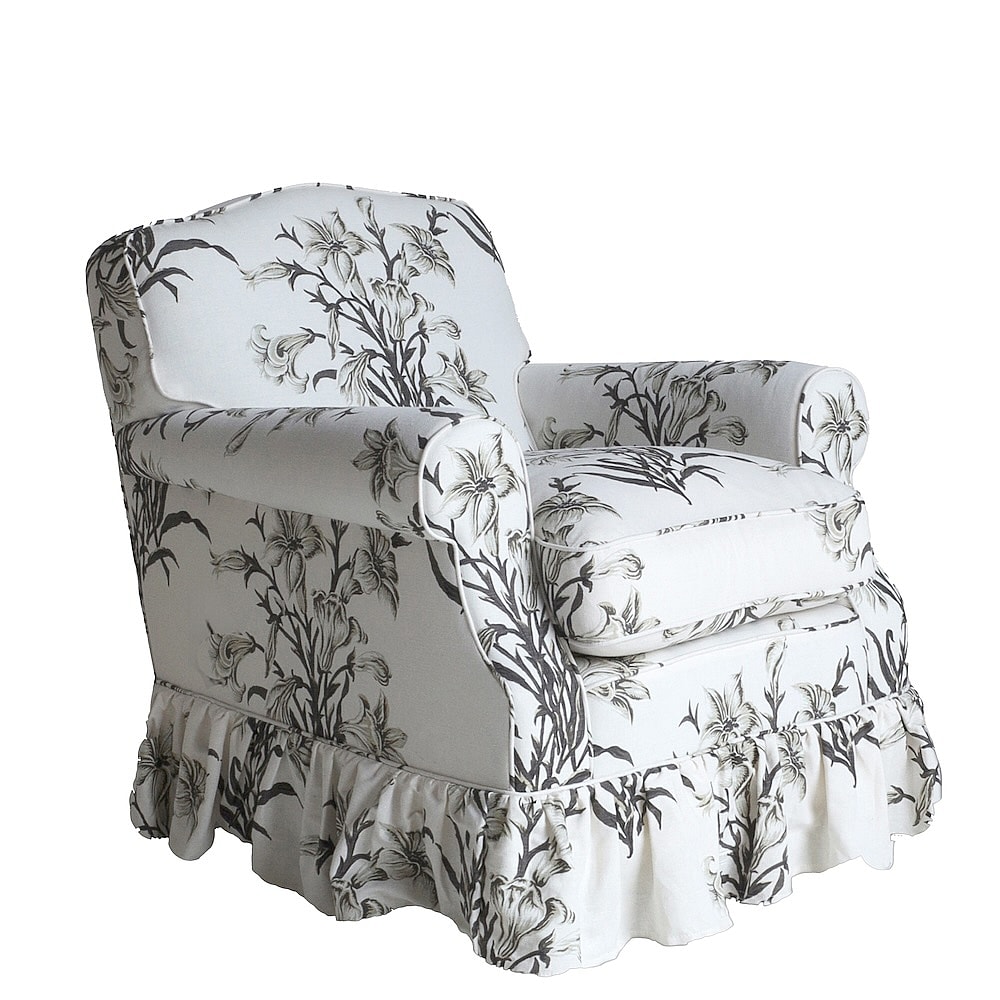 'Clara' armchair upholstered in 'Lilies' fabric, Paolo Moschino Ltd