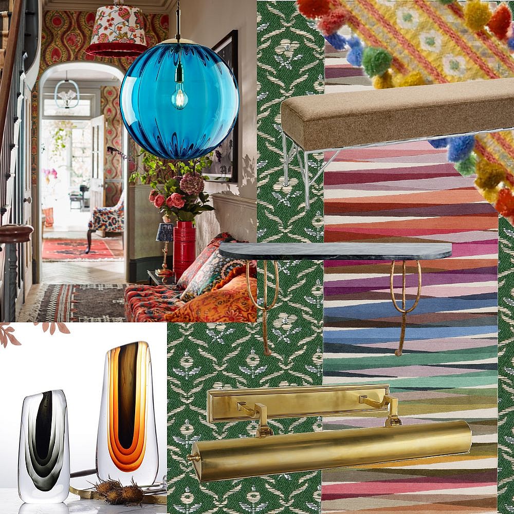 A design scheme for a colourful hallway, featuring products from the Design Centre's showrooms