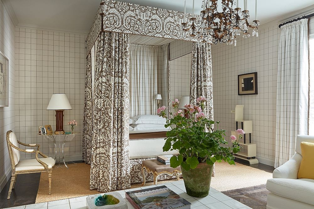 Schumacher Courtyard Bedroom by Veere Grenney, at WOW!house 2024