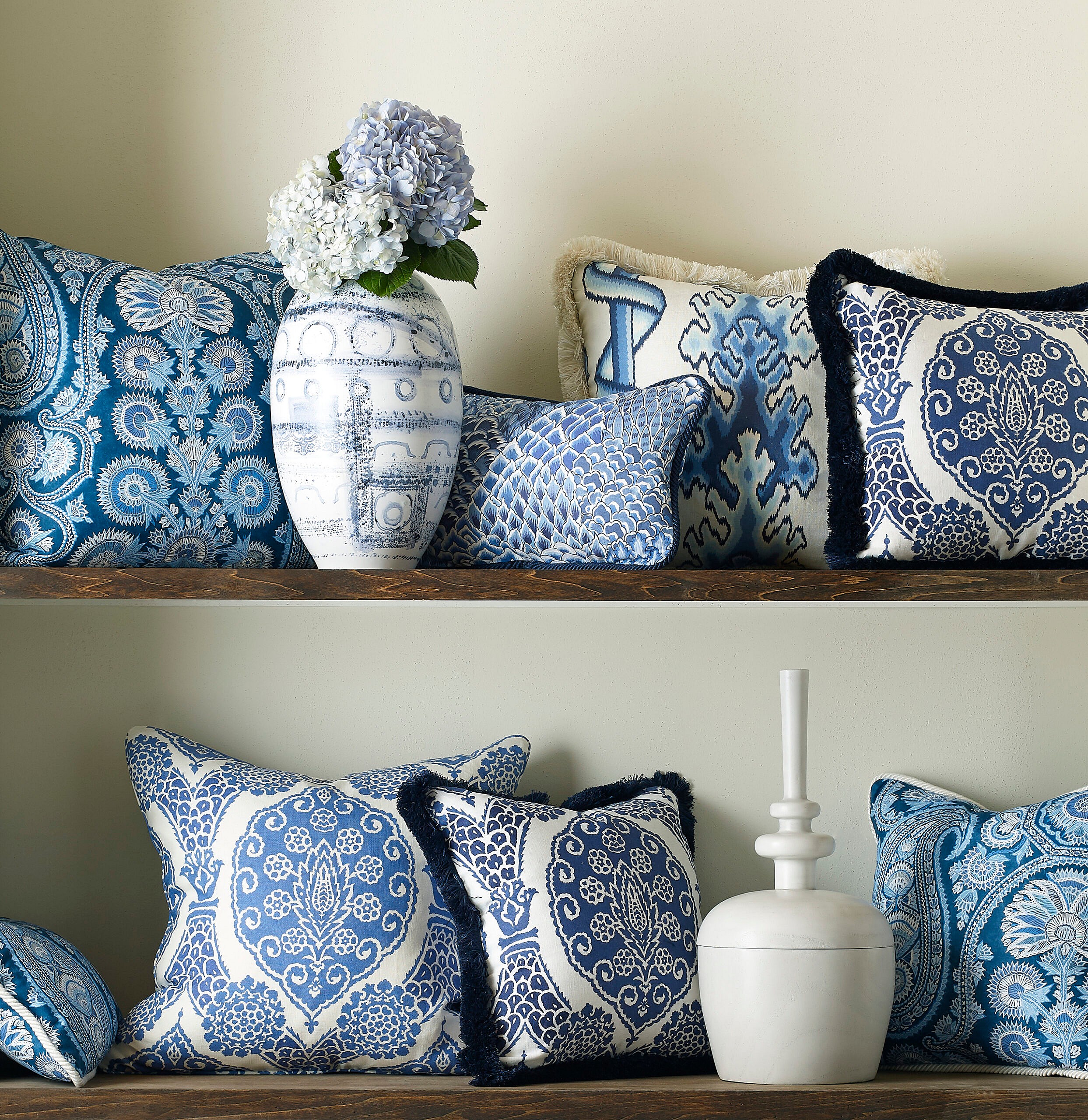 Cushions in fabrics from Brunschwig & Fils' Grand bazaar collection