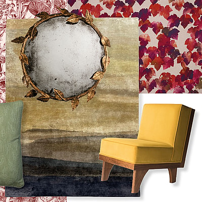 A moodboard showing interiors products inspired by nature in autumn