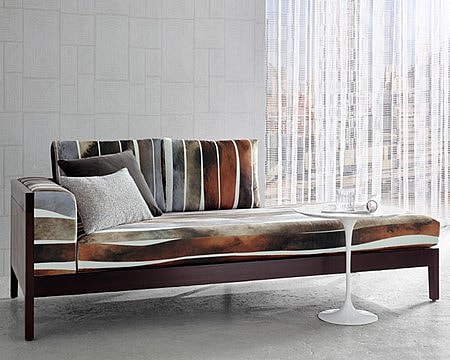 Chaise upholstered with fabrics from Knoll Textiles' Heritage collection