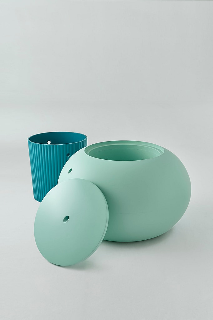 'Sugarplum' stool, aqua with mint box, Formitura at Topfloor by Esti