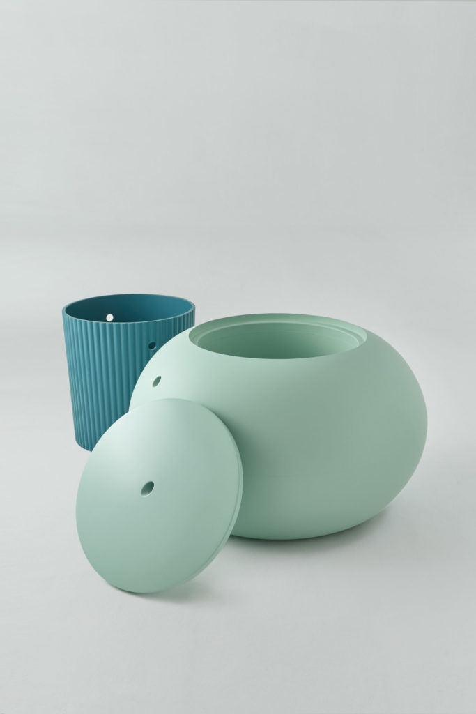 'Sugarplum' stool, aqua with mint box, Formitura at Topfloor by Esti