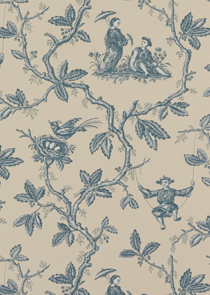 'Toile Chinoise' fabric, blue, Colefax and Fowler