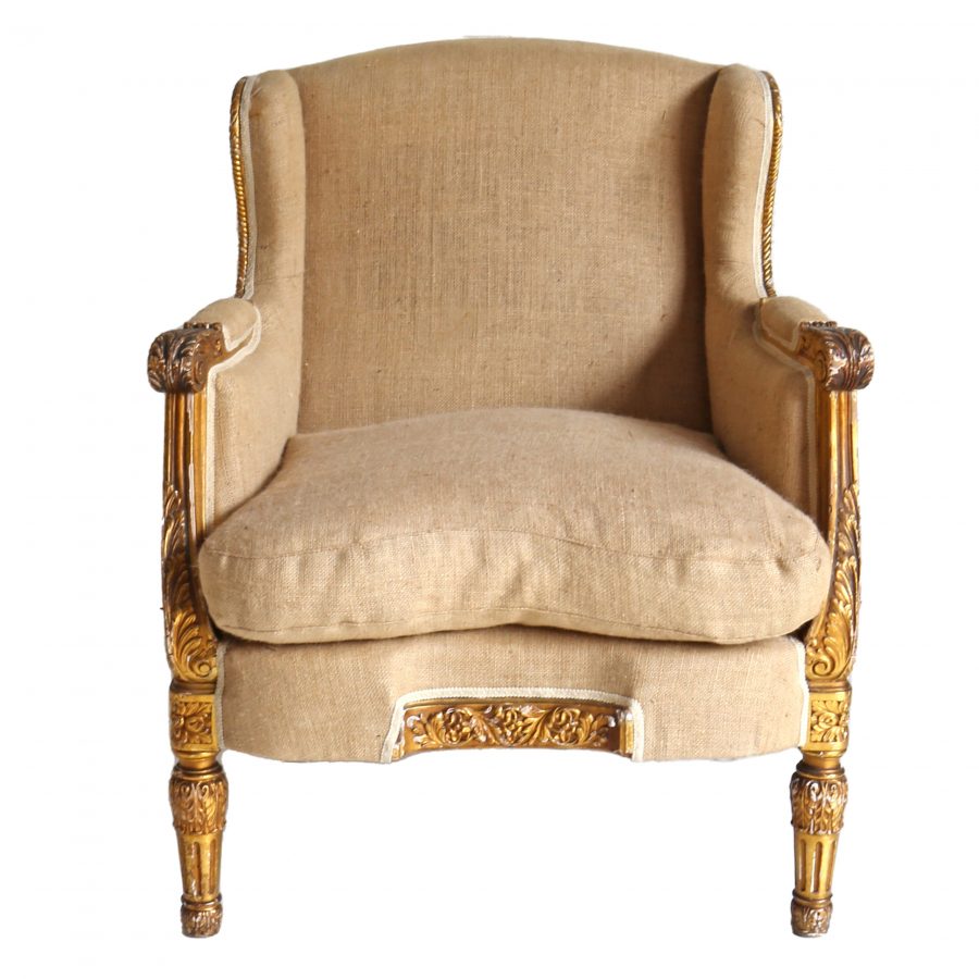 19th Century Gilded Armchair upholstered in jute, Paolo Moschino Ltd