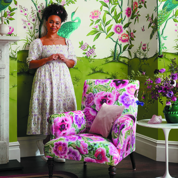 Artist Diane Hill with her Harlequin fabric and wallpaper collection