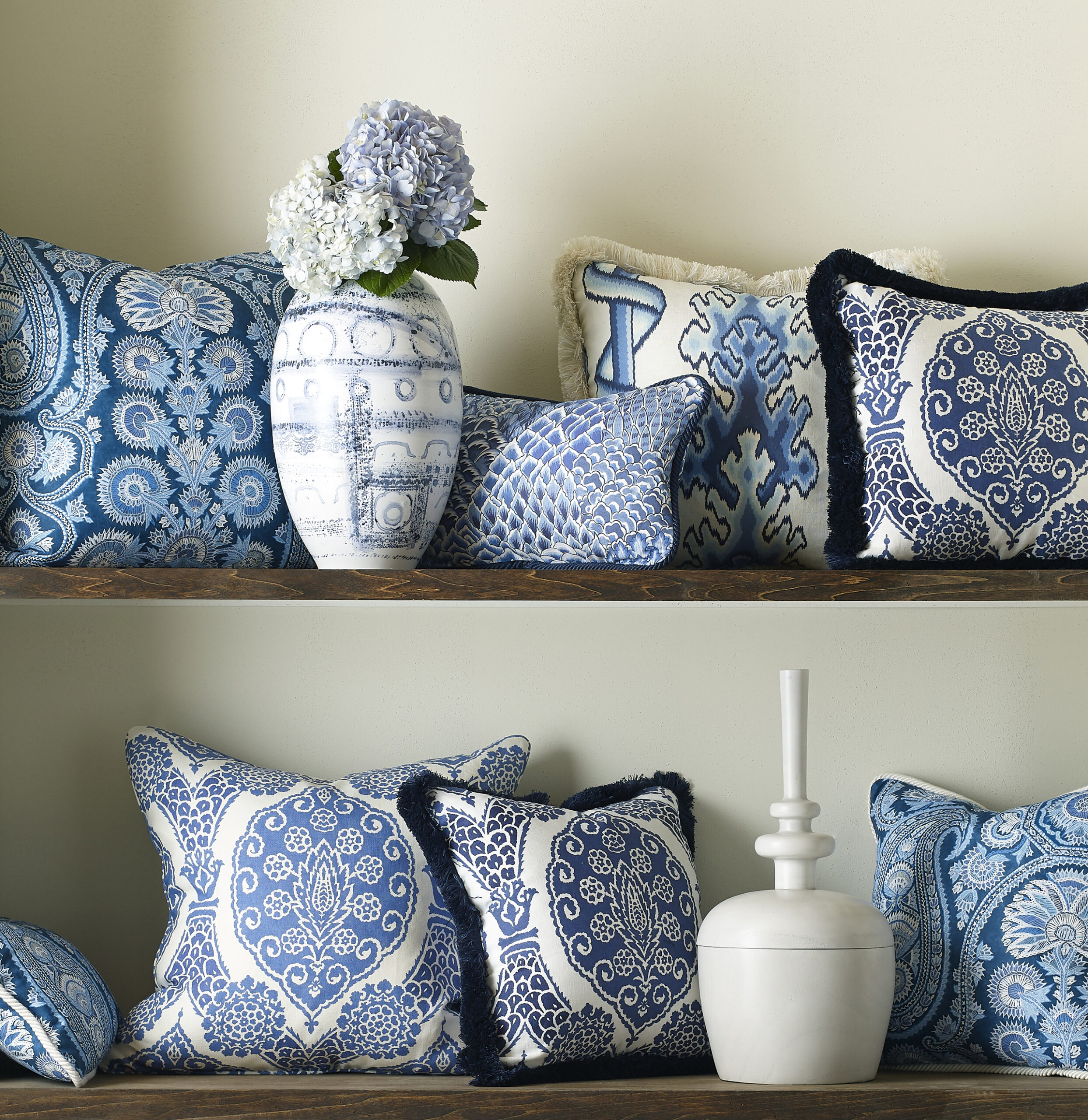 Cushions in fabrics from Brunschwig & Fils' Grand bazaar collection