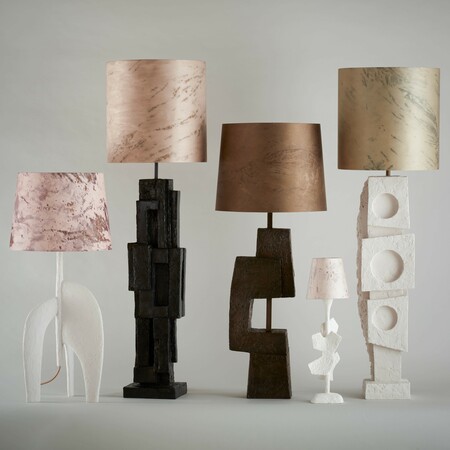 The Sculptural Lamp collection by Martin Huxford, organic silk shades by Antonia Claudie