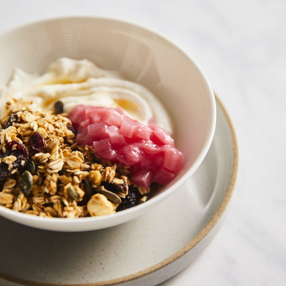 Social Pantry Granola, The Estate Dairy Organic Yogurt, Forced Rhubarb Compote Credit-Milly-Fletcher-4